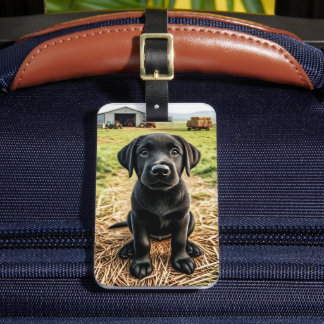Etiqueta De Bagagem País Labrador com Paisagem Rural de Fazenda