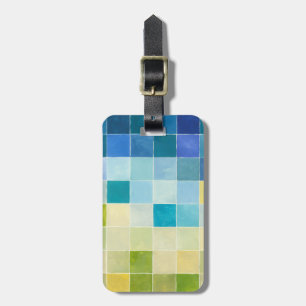 Etiqueta De Bagagem Paisagem com Quadrados Pixilados Multicoloridos