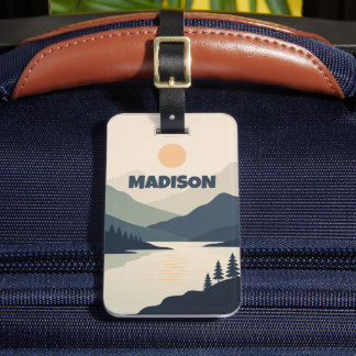 Etiqueta De Bagagem Paisagem de montanha serena personalizada com refl