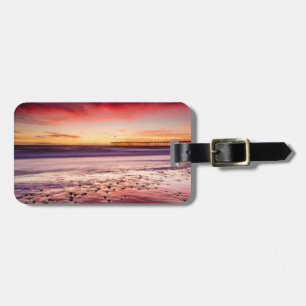 Etiqueta De Bagagem Paisagem marinha e píer ao pôr do sol, CA