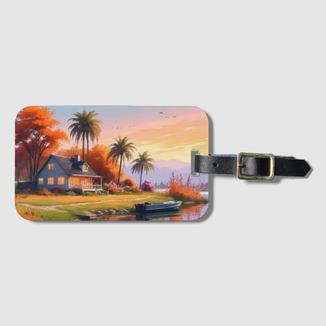 Etiqueta De Bagagem Paisagem natural com lago e palmeiras-34219 (Frente Horizontal)