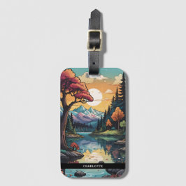 Etiqueta De Bagagem Paisagem Sunset de Serenidade Lakeside Encantada