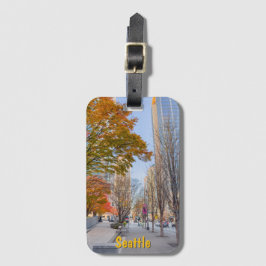 Etiqueta De Bagagem Paisagem Urbana de Seattle no Outono