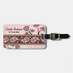Etiqueta De Bagagem Paisley Floral, Cor Verde Rosa, Personalizado