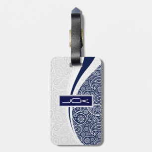 Etiqueta De Bagagem Paisley Marinho Azul E Branco, Monograma