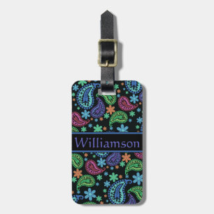 Etiqueta De Bagagem Paisley no preto