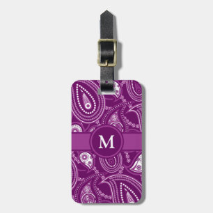 Etiqueta De Bagagem Paisley roxo e branco