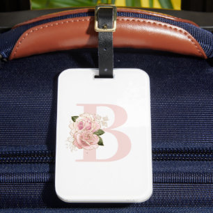 Etiqueta De Bagagem Pálido Monograma Floral em Ouro Rosa