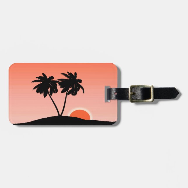 Etiqueta De Bagagem Palm Tree Silhoule Contra Sunset Orange (Frente Horizontal)