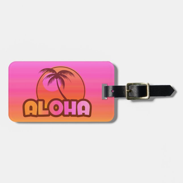 Etiqueta De Bagagem Palma do rosa Aloha (Frente Horizontal)