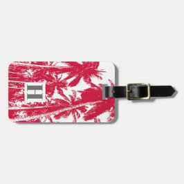 Etiqueta De Bagagem Palmeiras de Natal Tropicais em Vermelho e Branco