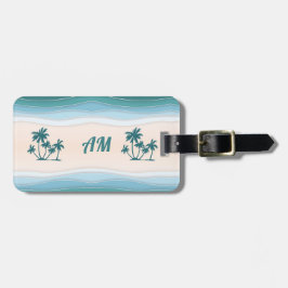 Etiqueta De Bagagem Palmeiras de ondas azuis verdes