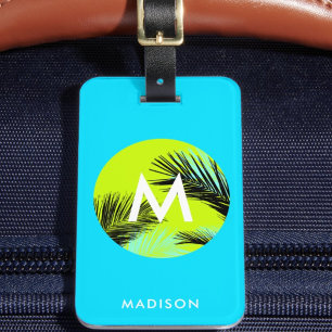 Etiqueta De Bagagem Palmeiras Tropicais Brilhantes Monograma Bagagem P