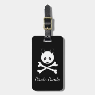 Etiqueta De Bagagem Panda Pirata Branca e Preta Personalizada