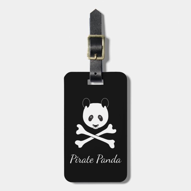 Etiqueta De Bagagem Panda Pirata Branca e Preta Personalizada (Frente Vertical)