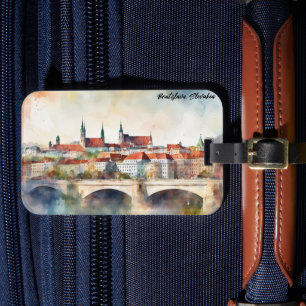 Etiqueta De Bagagem Panorama de Bratislava Eslováquia Pintura em Aquar