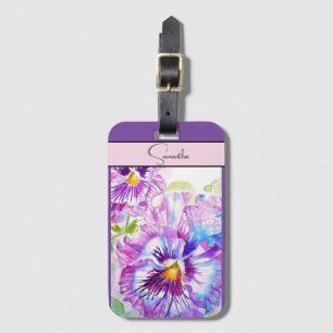 Etiqueta De Bagagem Pansy Pansies Flor Aquarela Arte Puro Floral
