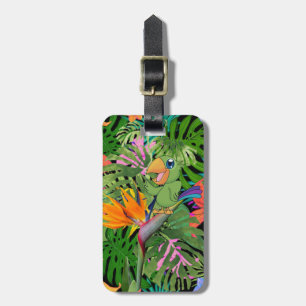 Etiqueta De Bagagem Papagaio de Cartoon, Folhas de Palma - Personaliza