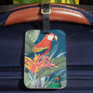 Etiqueta De Bagagem Papagaios tropicais e Azul Escuro Floral