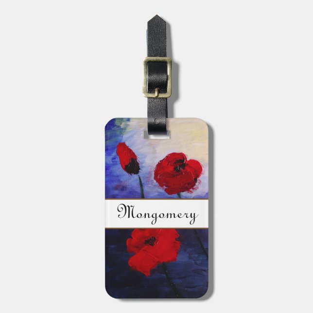 Etiqueta De Bagagem Papagaios vermelhos Arte roxa Nome Personalizado E (Frente Vertical)