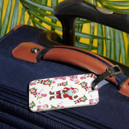 Etiqueta De Bagagem Papai Noel Alegre & Floral Rosa Natal