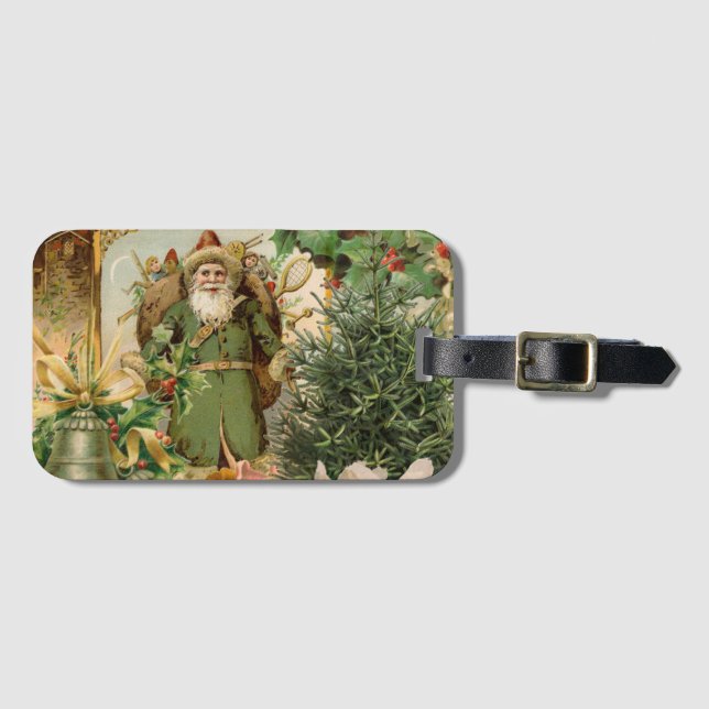 Etiqueta De Bagagem Papai Noel Natal Antiquado Bela Arte (Frente Horizontal)