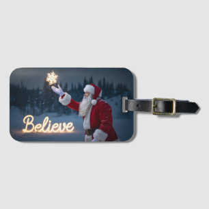 Etiqueta De Bagagem Papai Noel Segurando Floco de Neve Brilhante