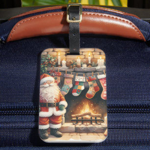 Etiqueta De Bagagem Papais noeis por Lareira das existências de Natal