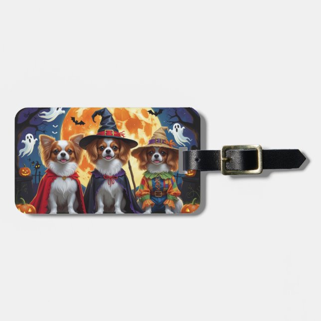 Etiqueta De Bagagem Papillon Dogs Pumpkin Halloween Engraçado (Frente Horizontal)