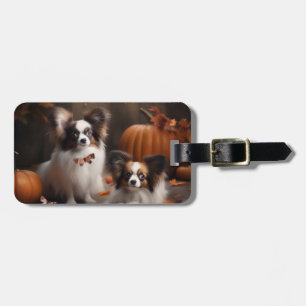 Etiqueta De Bagagem Papillon Puppy Autumn Delight Pumpkin
