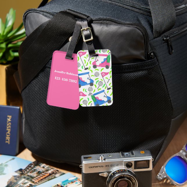Etiqueta De Bagagem Papoila-rosa-rosa-verde-azul (Frente e verso)