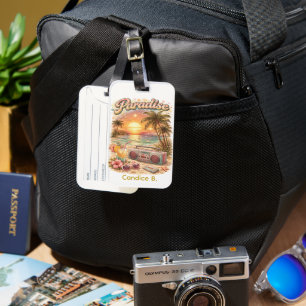Etiqueta De Bagagem Paraíso Personalizado Vibração Retro Pôr do Sol Un