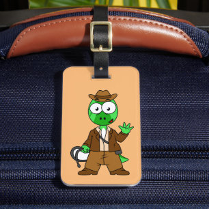 Etiqueta De Bagagem Parasaurolophus Vestido Como Indiana Jones.