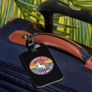 Etiqueta De Bagagem Parece Gay Me Inclua Unicórnio Bandeira Arco-Íris 