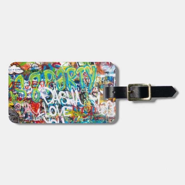 Etiqueta De Bagagem Parede dos grafites do tributo em Praga (Frente Horizontal)