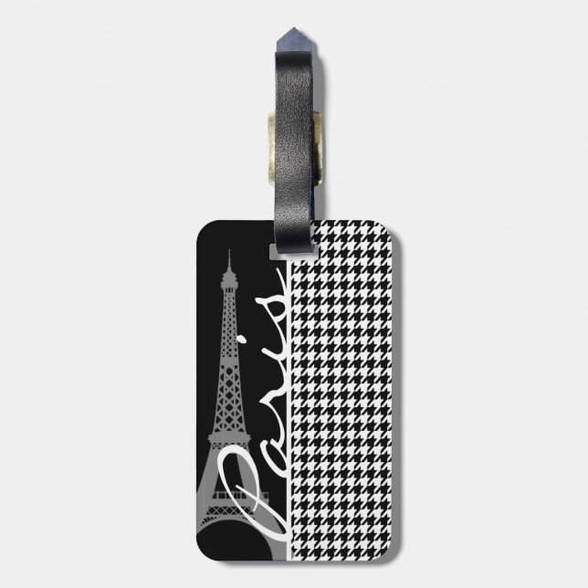 Etiqueta De Bagagem Paris; Black & White Houndstooth (Traseira Vertical)