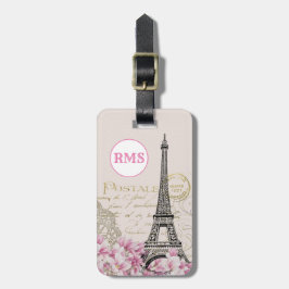 Etiqueta De Bagagem Paris França Torre Eiffel Monograma Rosa Vintage