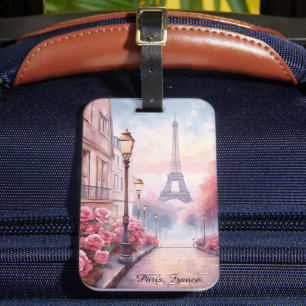 Etiqueta De Bagagem Paris Romântica França – Torre Eiffel Floral