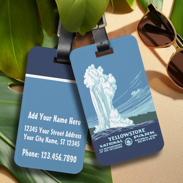 Etiqueta De Bagagem Parque Nacional do Antigo Fiel e Yellowstone (Personalized luggage tag - Old Faithful - Yellowstone National Park)