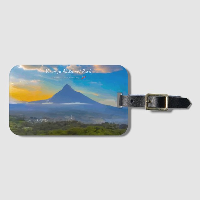 Etiqueta De Bagagem Parque Nacional Virunga, RD Congo - Vulcão (Frente Horizontal)