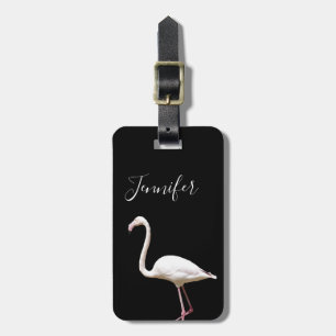 Etiqueta De Bagagem Pássaro do flamingo no nome personalizado preto