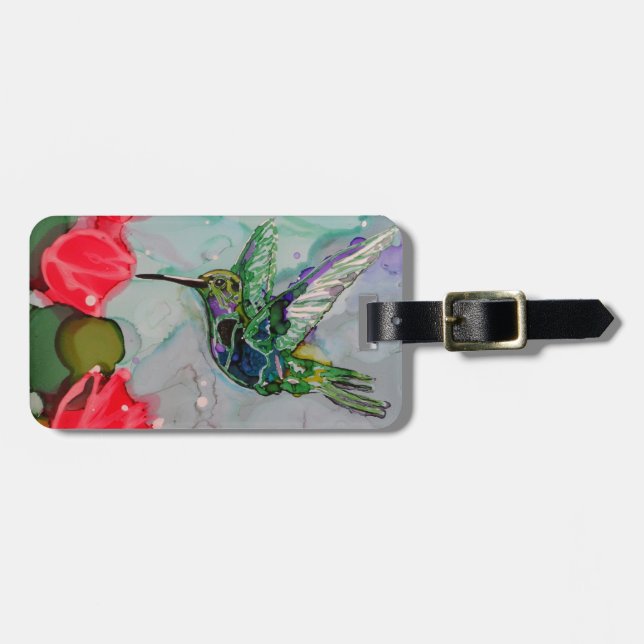 Etiqueta De Bagagem Pássaro do zumbido e flores vermelhas (Frente Horizontal)