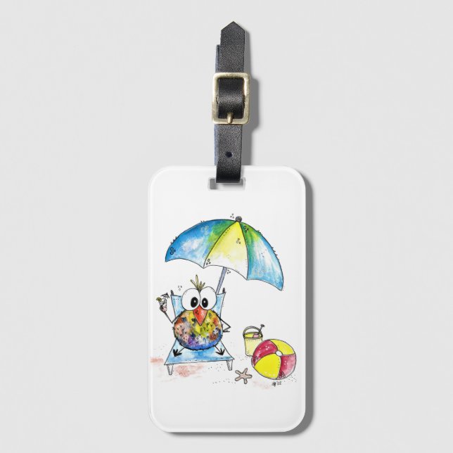 Etiqueta De Bagagem Pássaro Whimsical na Praia (Frente Vertical)
