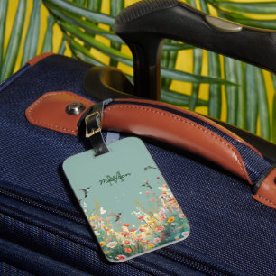 Etiqueta De Bagagem Pássaros de Aquarela de Primavera Monograma Floral