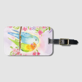 Etiqueta De Bagagem Pássaros do Amor em Aquarela com Flores Rosa