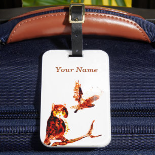 Etiqueta De Bagagem Pássaros pintando corujas simbólicas personalizada