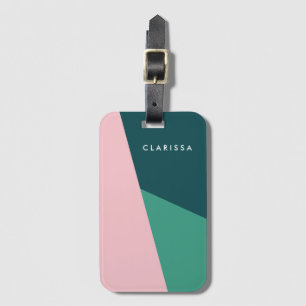 Etiqueta De Bagagem Pasta geométrica abstrato moderna rosa e verde