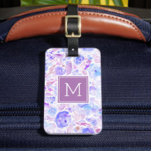 Pastel Blue e Purple Floral Personalizado Monogram