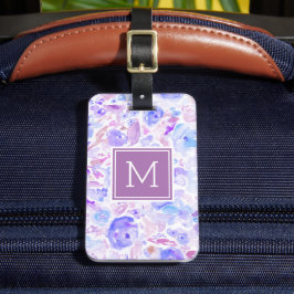 Etiqueta De Bagagem Pastel Blue e Purple Floral Personalizado Monogram