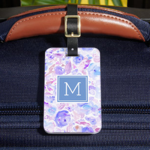 Etiqueta De Bagagem Pastel Blue e Purple Floral Personalizado Monogram